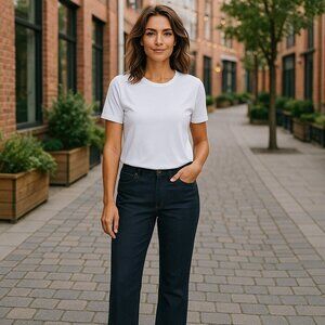 Eileen Fisher XS 27 x 29 Organic Cotton Pockets Straight Leg Denim Trouser Jeans